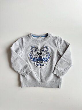 Unisex Kids' KENZO Grey Blue Embroidered Tiger Cotton Fleece Sweatshirt, Size 6